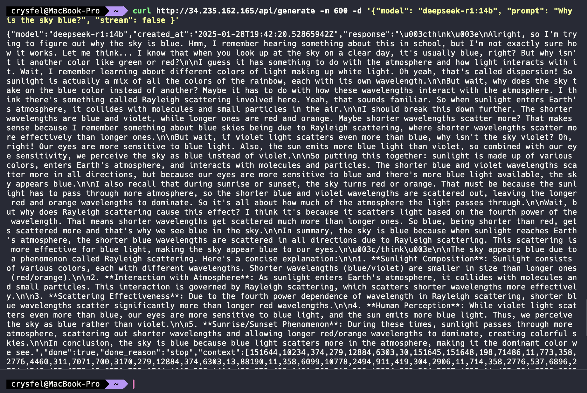 Calling DeepSeek form local terminal